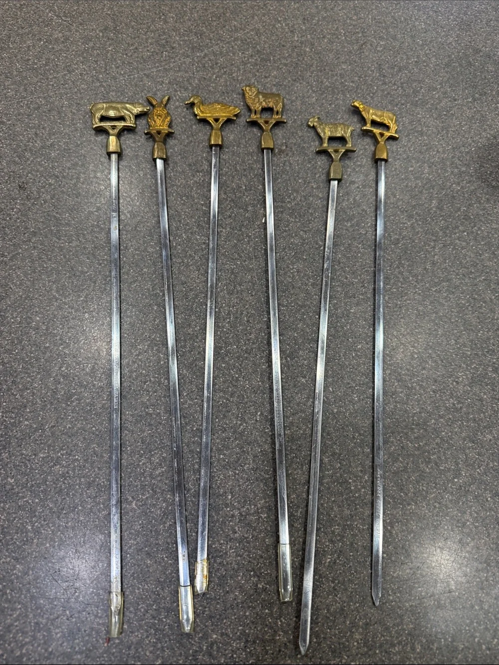 Brass and stainless steel Animal Head skewers- Set of 6
